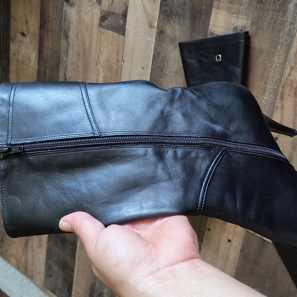 Charles David Black Leather Mid Calf Pointed Stilleo Heel Boots Sz 10 Women - Picture 10 of 17